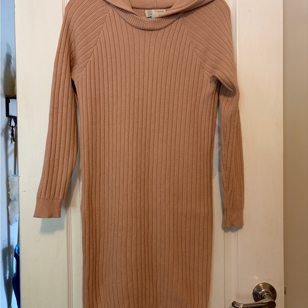 Anthropologie Saturday Sunday Hera Hooded Ribbed Sweater Dress Size S Blush/Tan - Picture 3 of 8